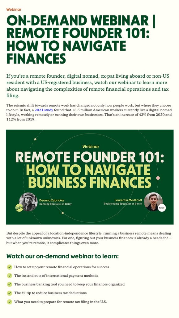 Remote founder 101 webinar lander
